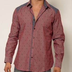 Voiz Men's Red "Weiss" Button Up Long Sleeve